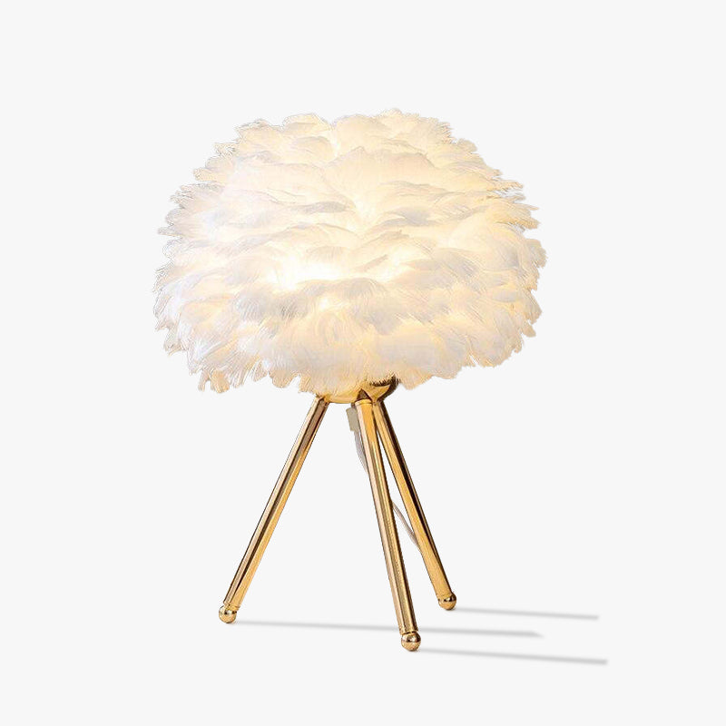 O'Moore Diseño Redonda Pluma Lámpara de Mesa Blanca/Rosa/Gris
