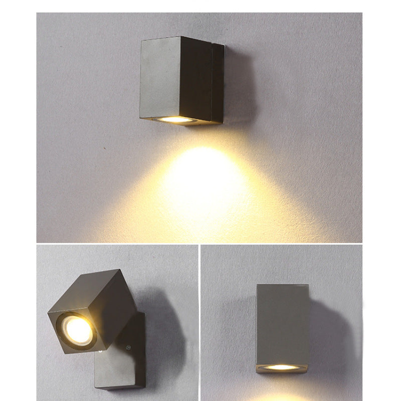 Ray Minimalista Foco Rectangular Metal Aplique de Pared Exterior Negro