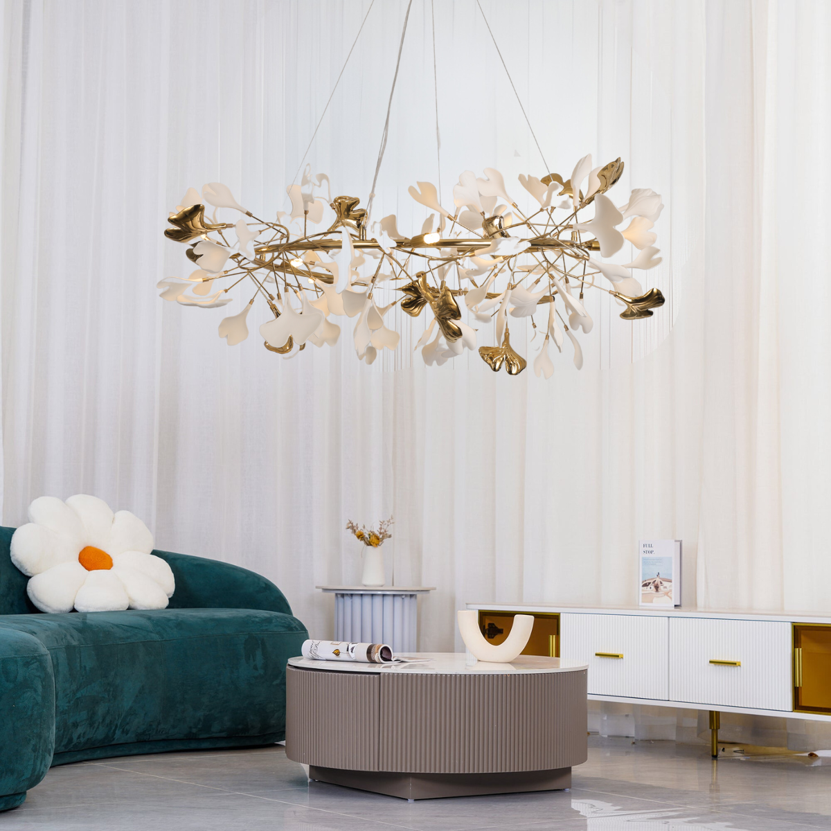 Olivia GinkLuxe Araña LED Dorada Moderna Metal/Cerámica