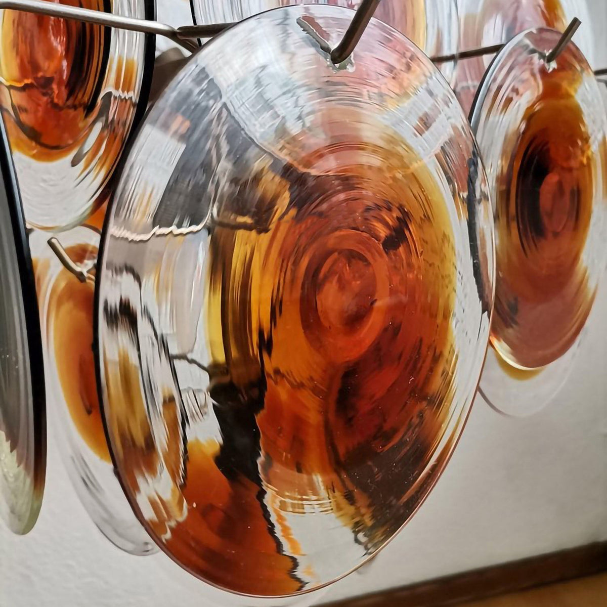 Velarissa lámpara de araña de vidrio Murano con disco de mediados de siglo