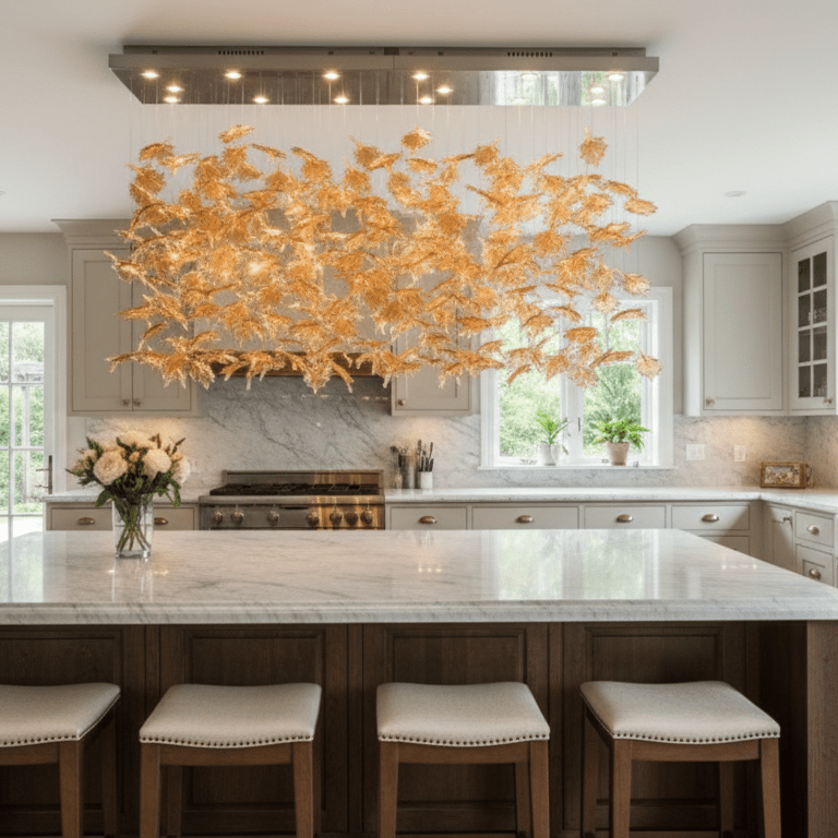 Maple lámpara de araña con florón y hebras de cristal