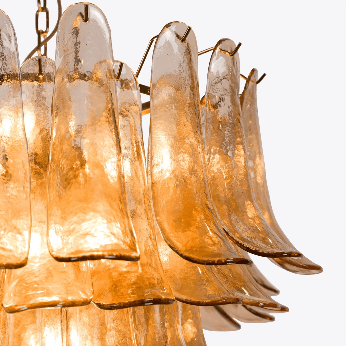 Lykne lámpara de araña Pétalos de vidrio Murano ámbar estilo mid century