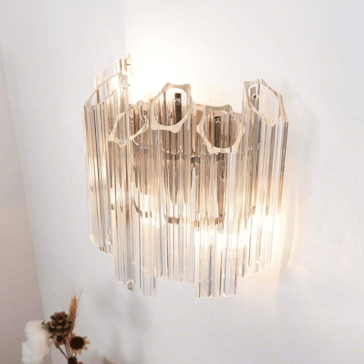 Celalaria aplique de pared con tubo en cascada de vidrio Murano transparente