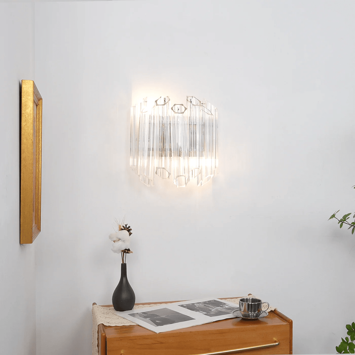 Celalaria aplique de pared con tubo en cascada de vidrio Murano transparente