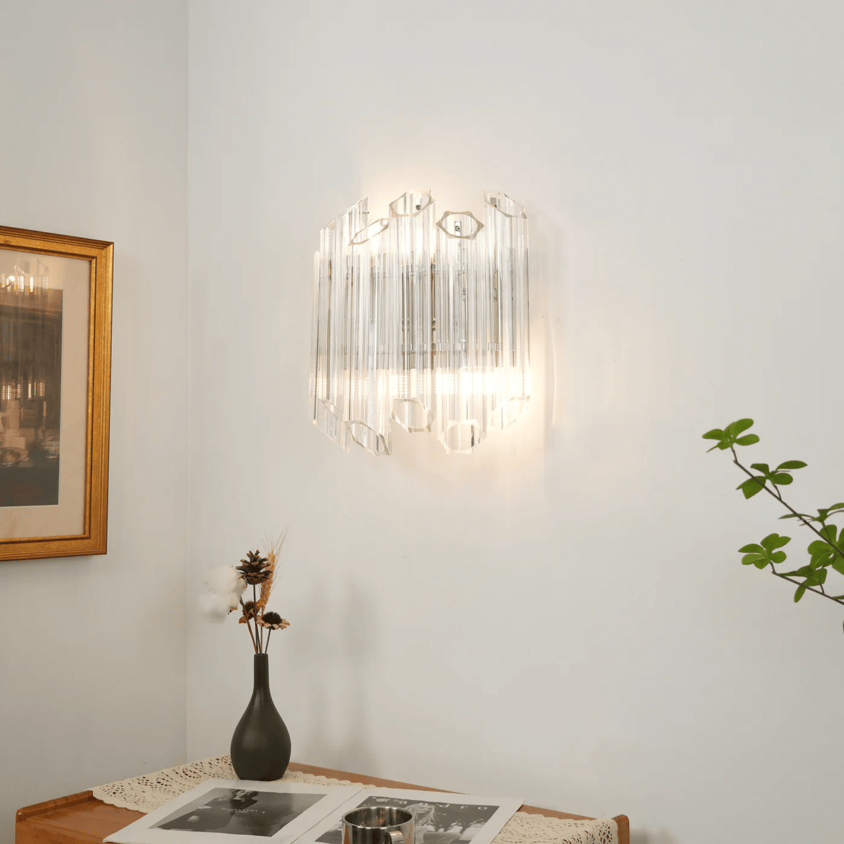 Celalaria aplique de pared con tubo en cascada de vidrio Murano transparente