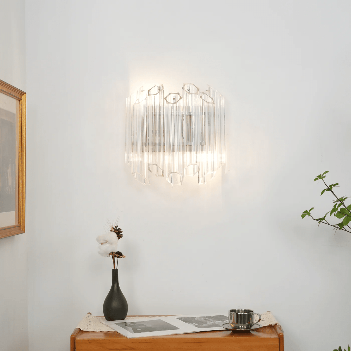 Celalaria aplique de pared con tubo en cascada de vidrio Murano transparente