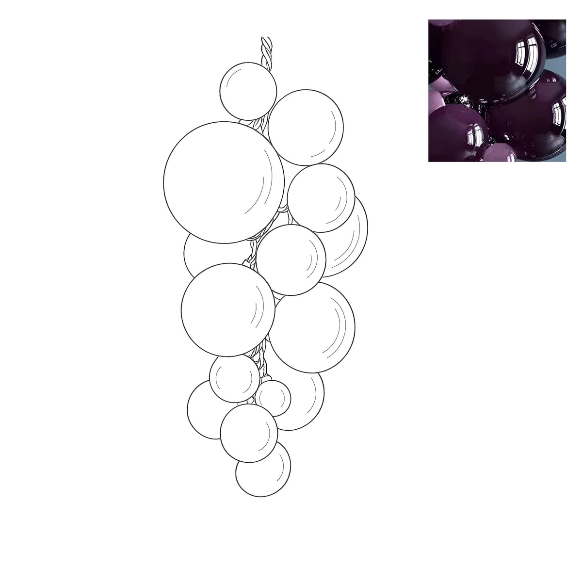 Blixo lámpara de araña de vidrio Murano en racimo de uvas estilo Art Deco