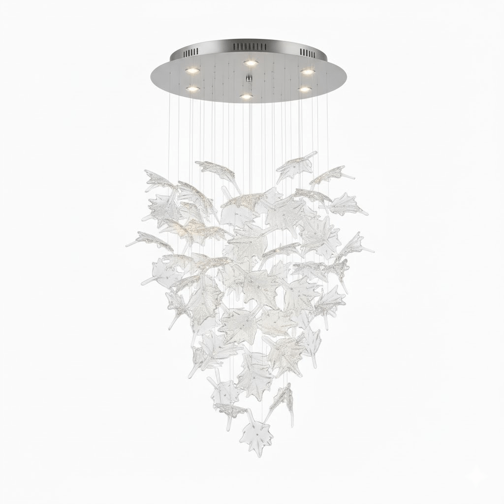 Maple lámpara de araña con florón y hebras de cristal