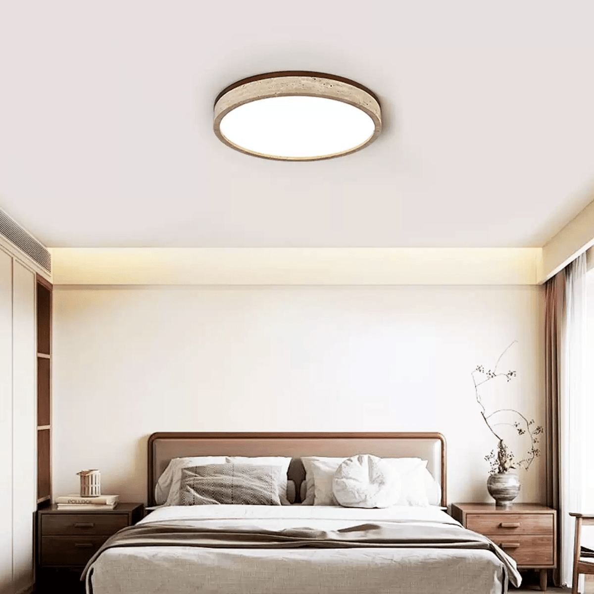 Xoan lámpara de techo Glowly con halo redondo de travertino