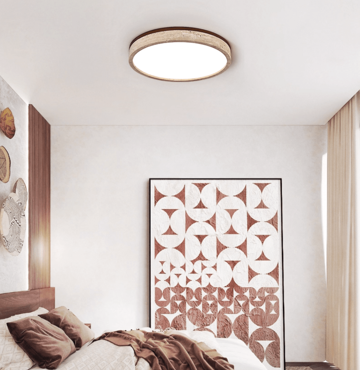 Xoan lámpara de techo Glowly con halo redondo de travertino