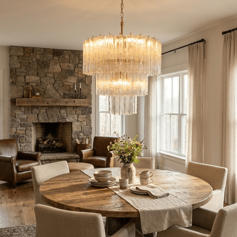 Wexn lámpara de araña Glacier Tier con prismas de vidrio
