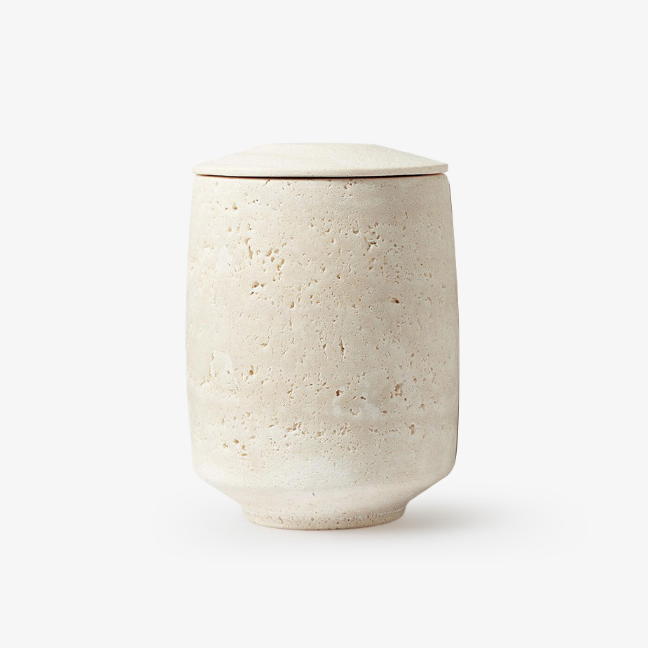 Sovel elegante interior moderno con soporte para velas de piedra natural travertino