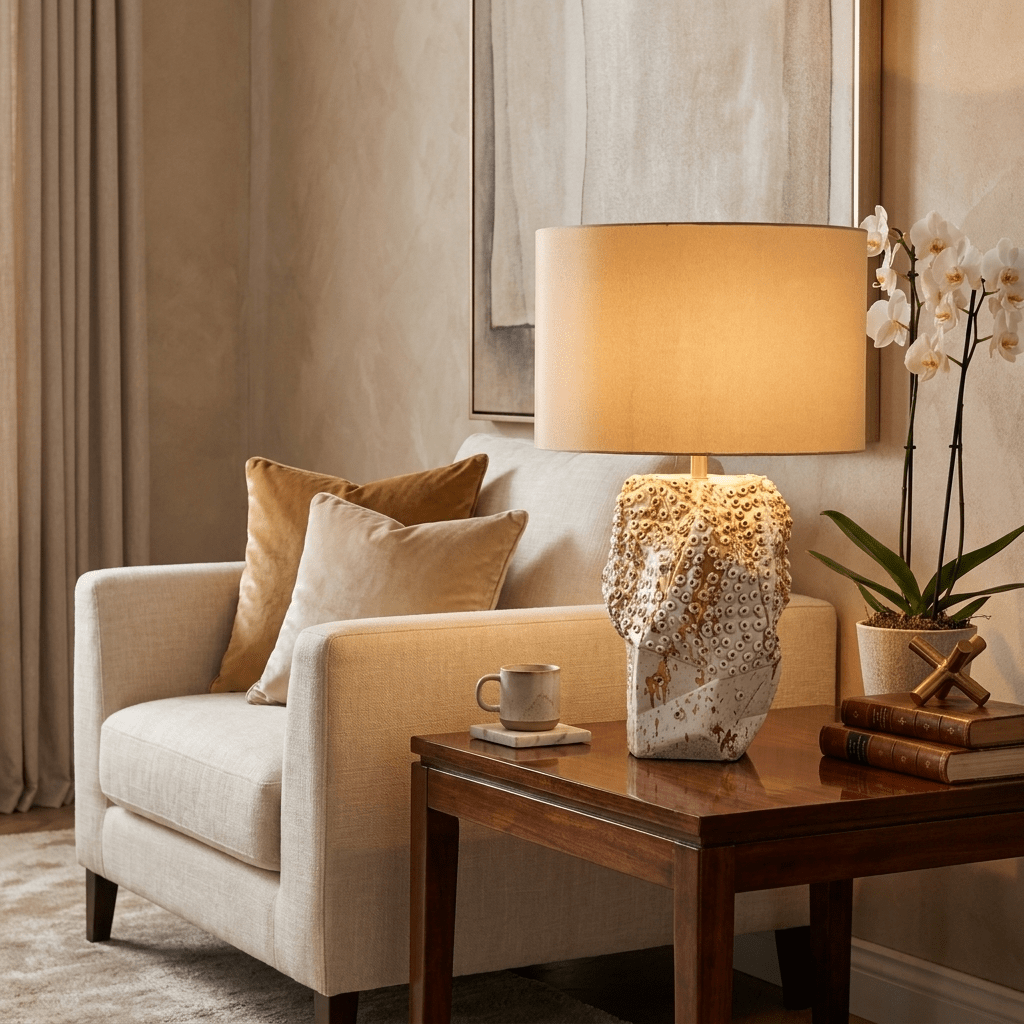 Ostreya lámpara de mesa con textura coral en cerámica