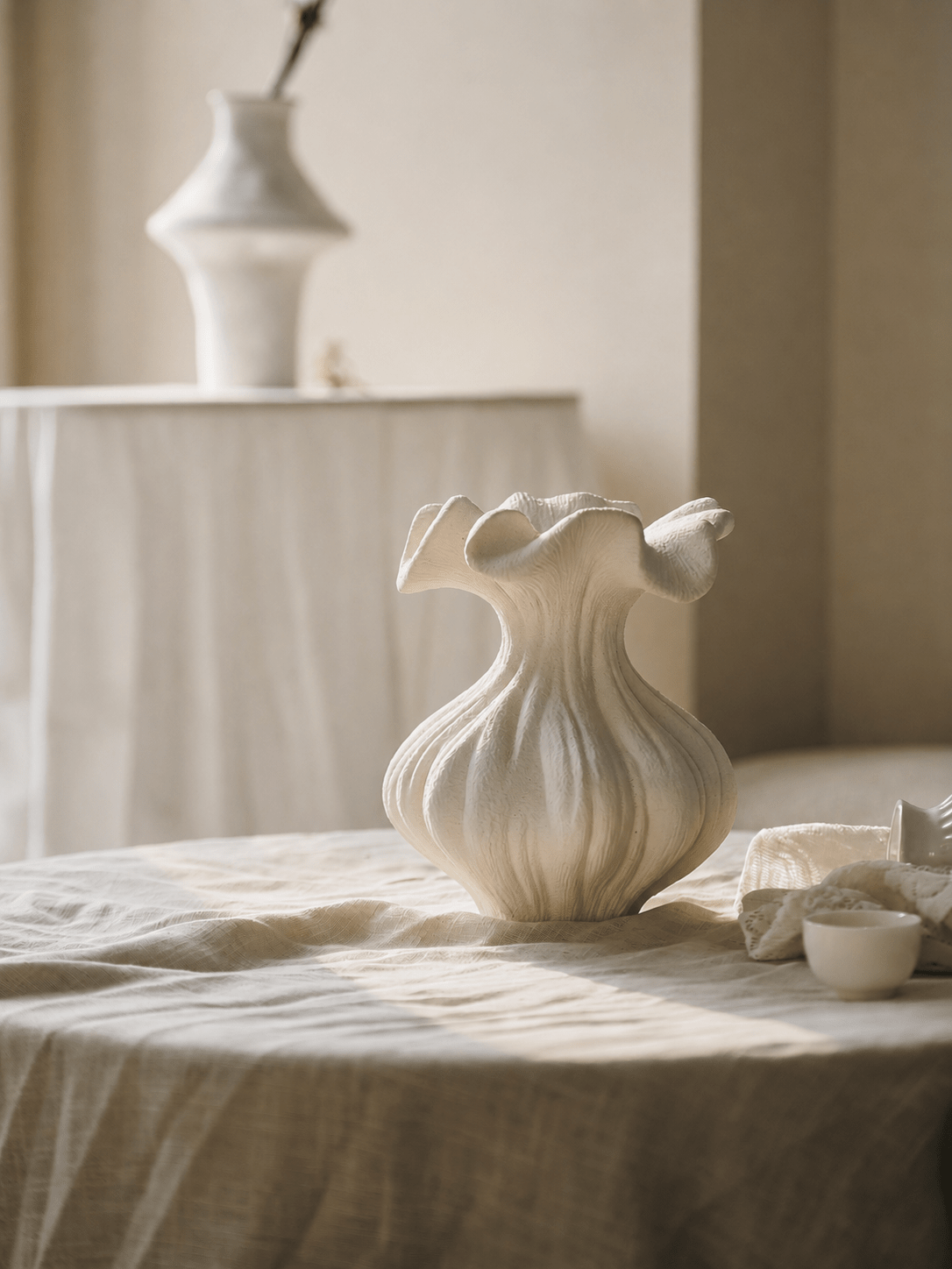 Sculptural Vaso de textura arenosa color marfil