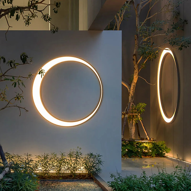 Ray Moderno Redondo Metal LED Aplique de Pared Exterior Negro