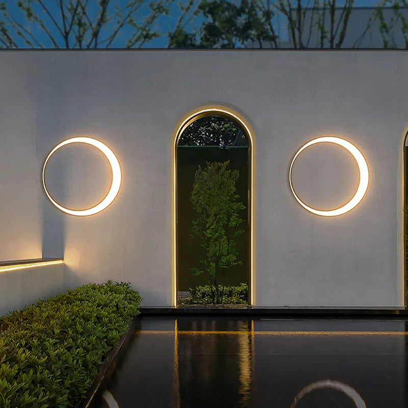 Ray Moderno Redondo Metal LED Aplique de Pared Exterior Negro