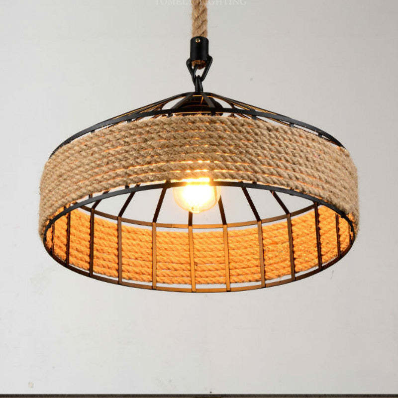 Silva Vintage Redonda Metal/Cuerda Lámpara Colgante Marrón
