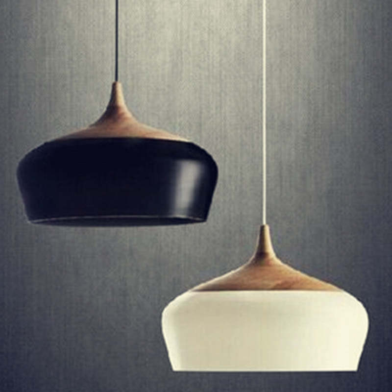 Nordic Minimalista Semicircular Matel/Madera Lámpara Colgante Blanca/Negra