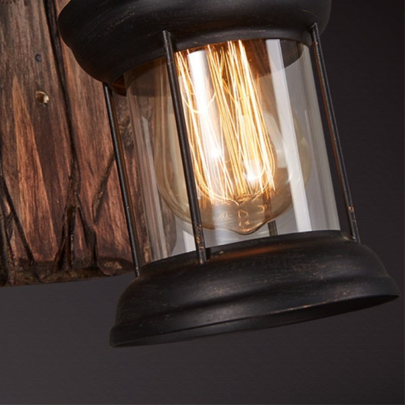 Silva Industrial Rustico Lantern Metal/Madera Aplique de Pared Negra/Bronce