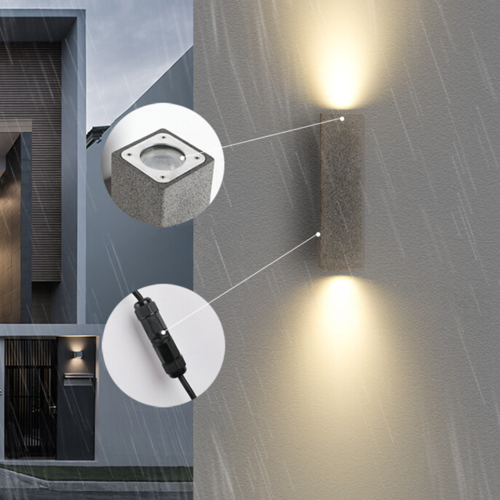 Ray Minimalista Rectangular Cemento Aplique de Pared Exterior Blanco