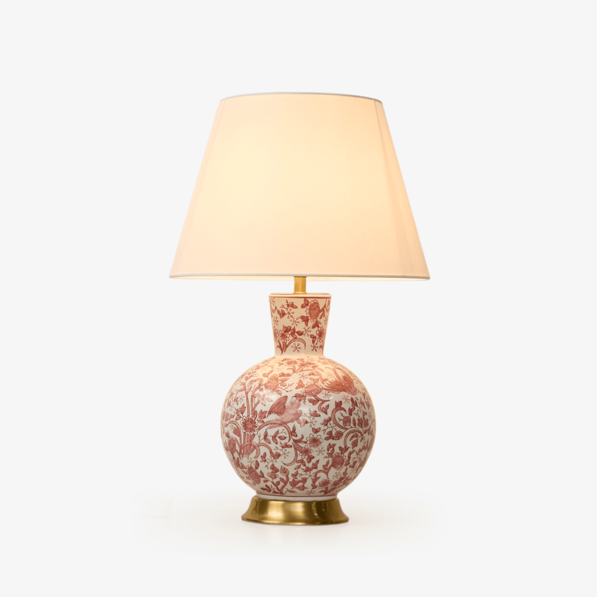 Coral lámpara de mesa con patrón floral de pájaro en cerámica