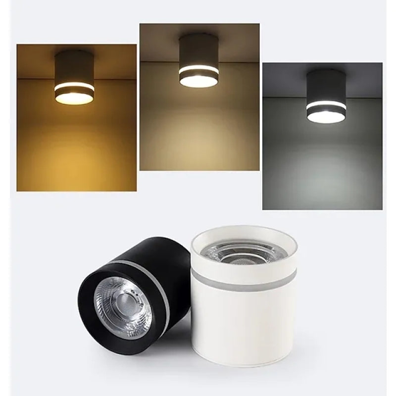 Arisha Minimalista Foco Cilíndrica Metal LED Lámpara de Techo Blanca/Negro