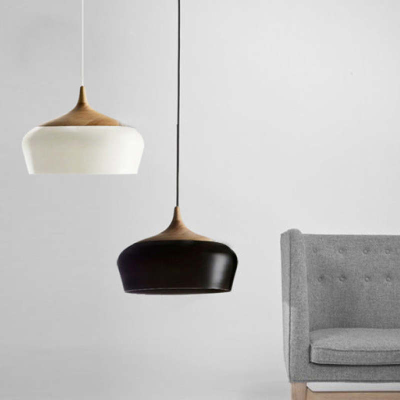 Nordic Minimalista Semicircular Matel/Madera Lámpara Colgante Blanca/Negra