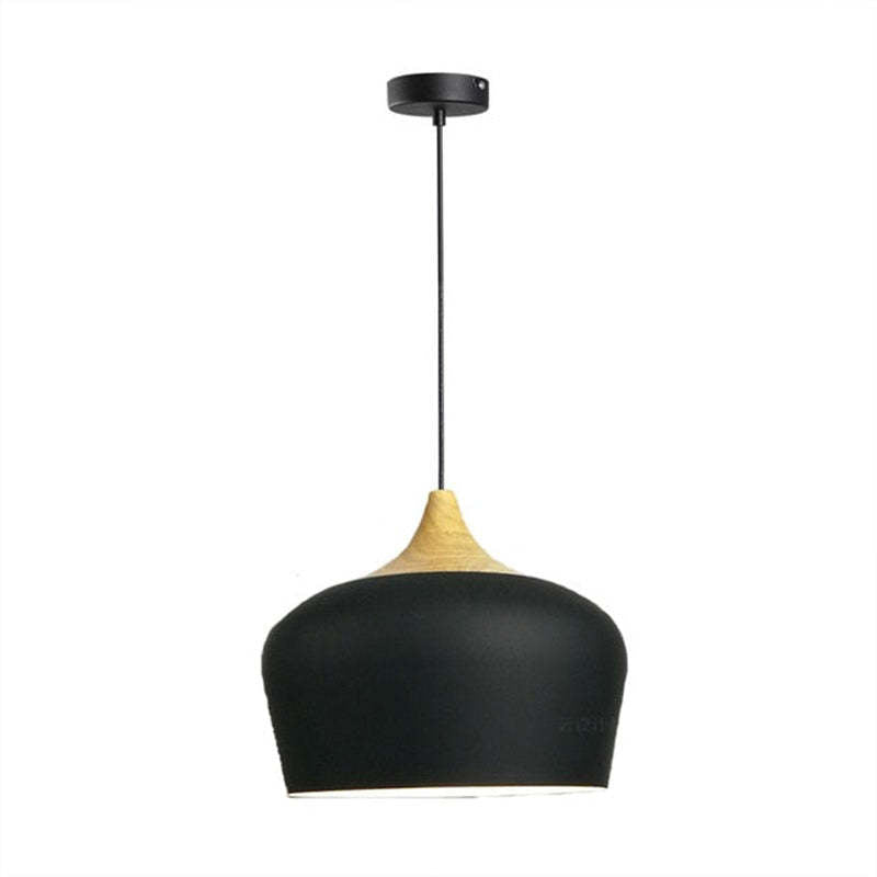 Nordic Minimalista Semicircular Matel/Madera Lámpara Colgante Blanca/Negra