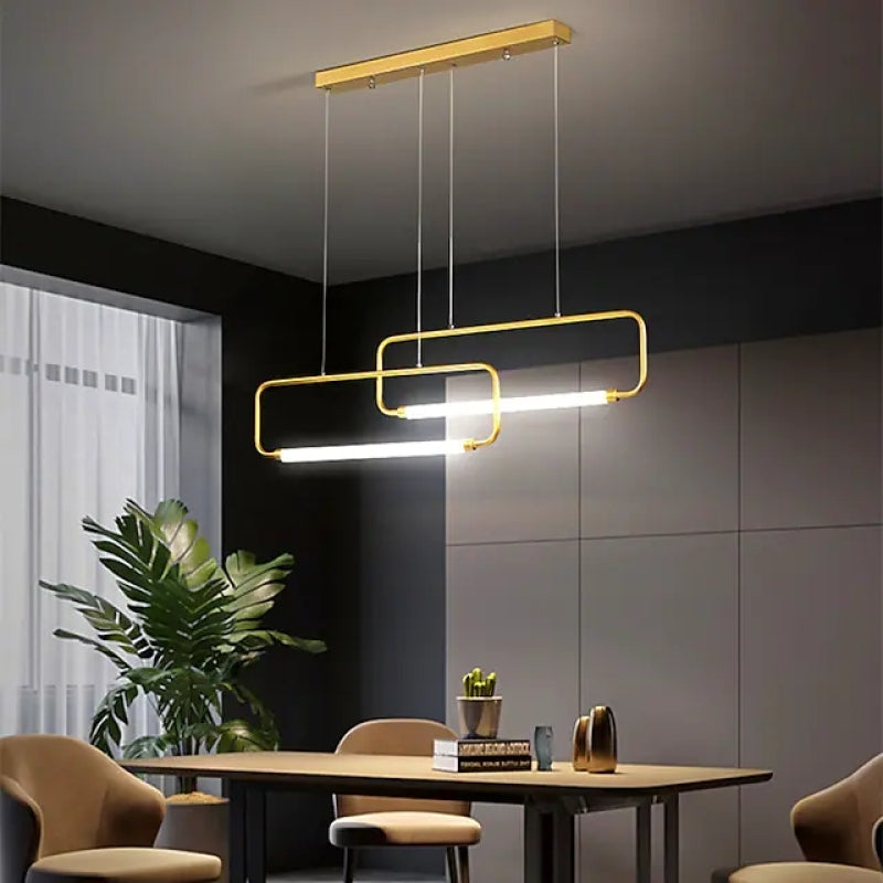 Arisha Moderna Rectangular Metal Lámpara Colgante, Negra/Dorada