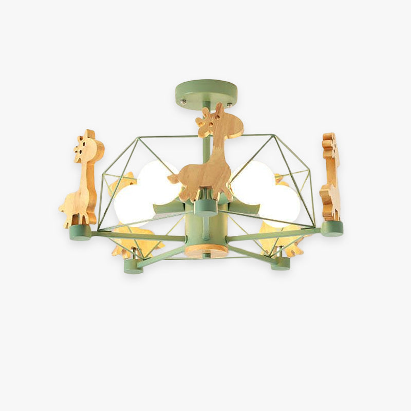Arisha Decorativa Jirafas Metal/Madera LED Lámpara de Techo Rosa/Verde/Gris