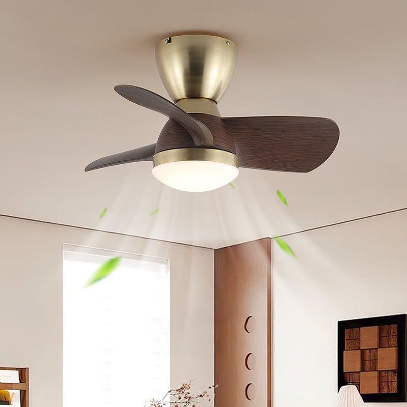 Aldiian ventilador de techo con luz minimalista de latón y madera de nogal