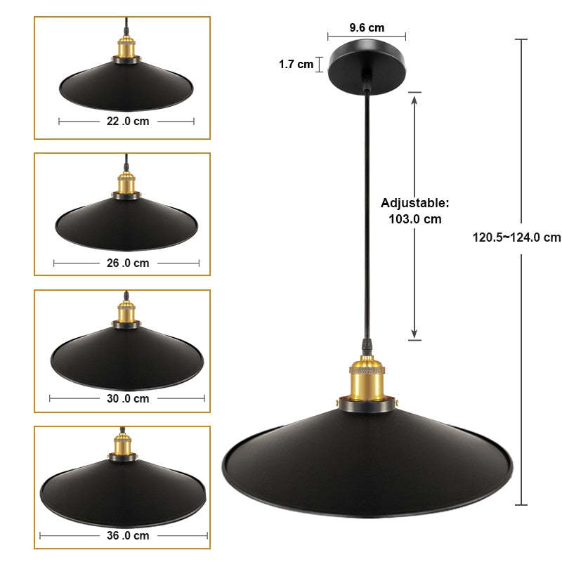 Arisha Industrial Domo Metal Lámpara Colgante Negra