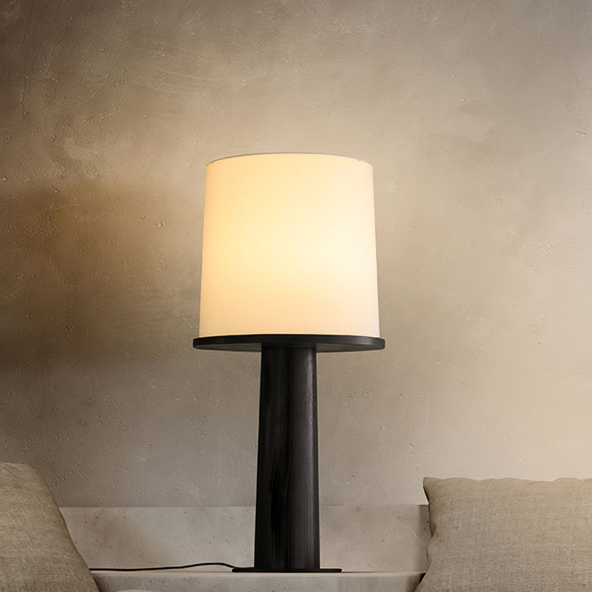 Rinirielle lámpara de mesa contemporánea de madera y tejido