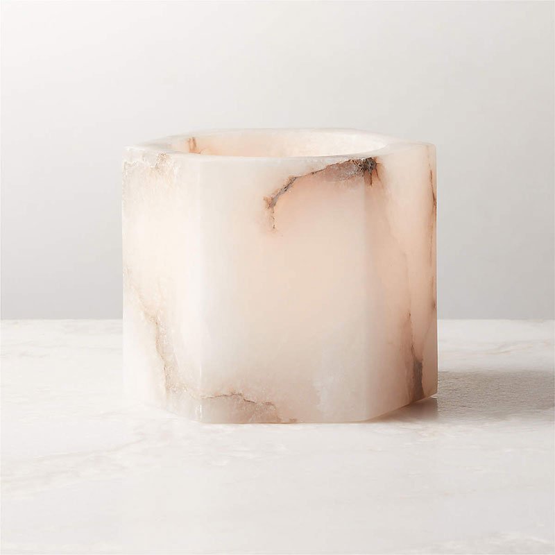 Qesta Cubo de alabastro natural moderno para velas