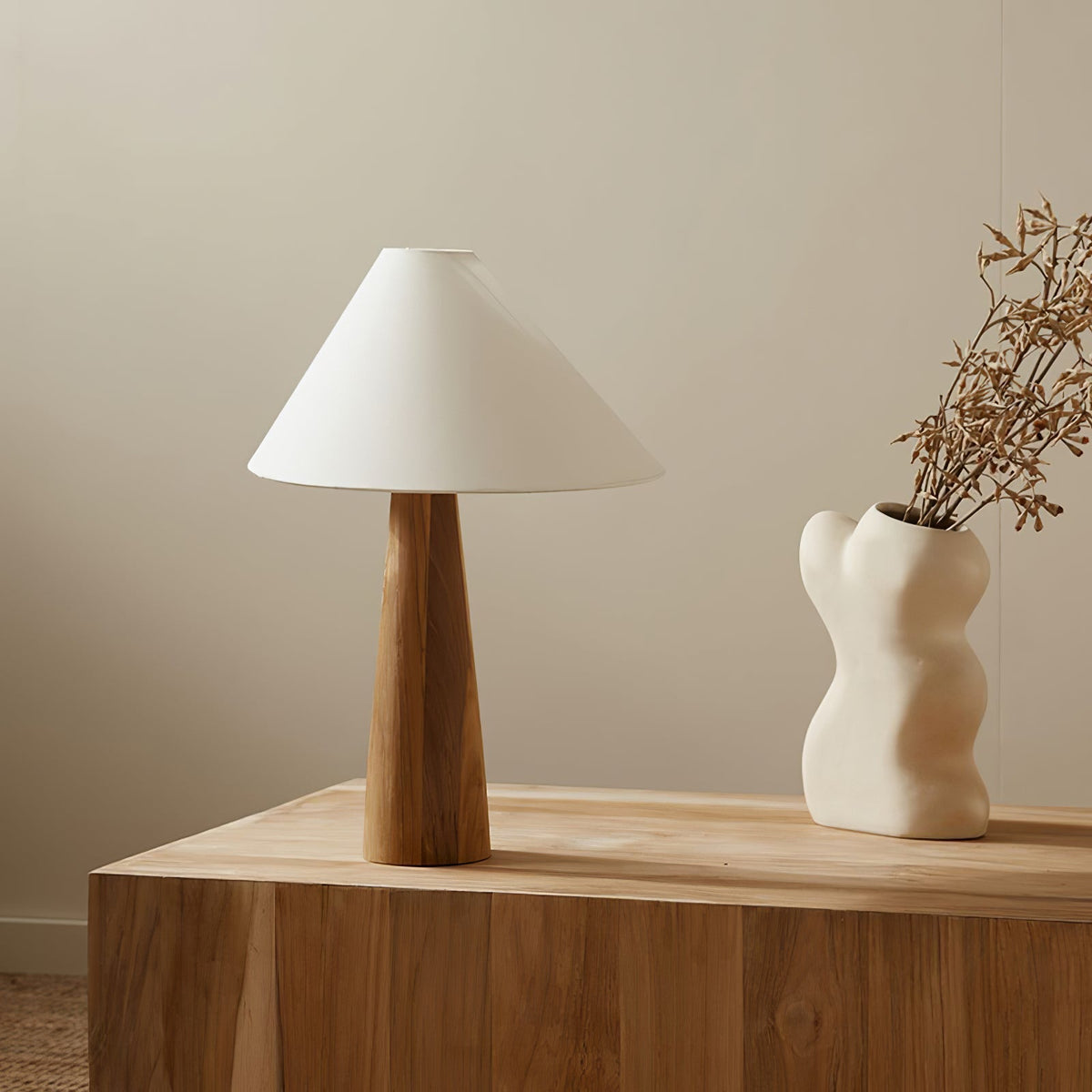 Mirose lámpara de mesa de madera y tejido rústico