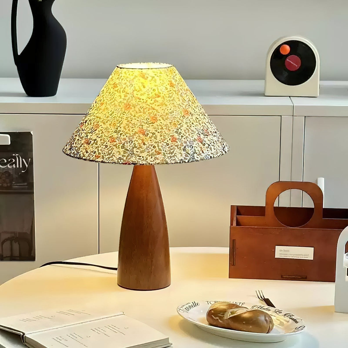Ber lámpara de mesa vintage de madera