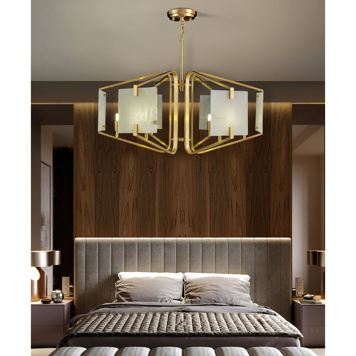 Plotuvys lámpara de araña postmoderna de lujo en latón con sombra de alabastro