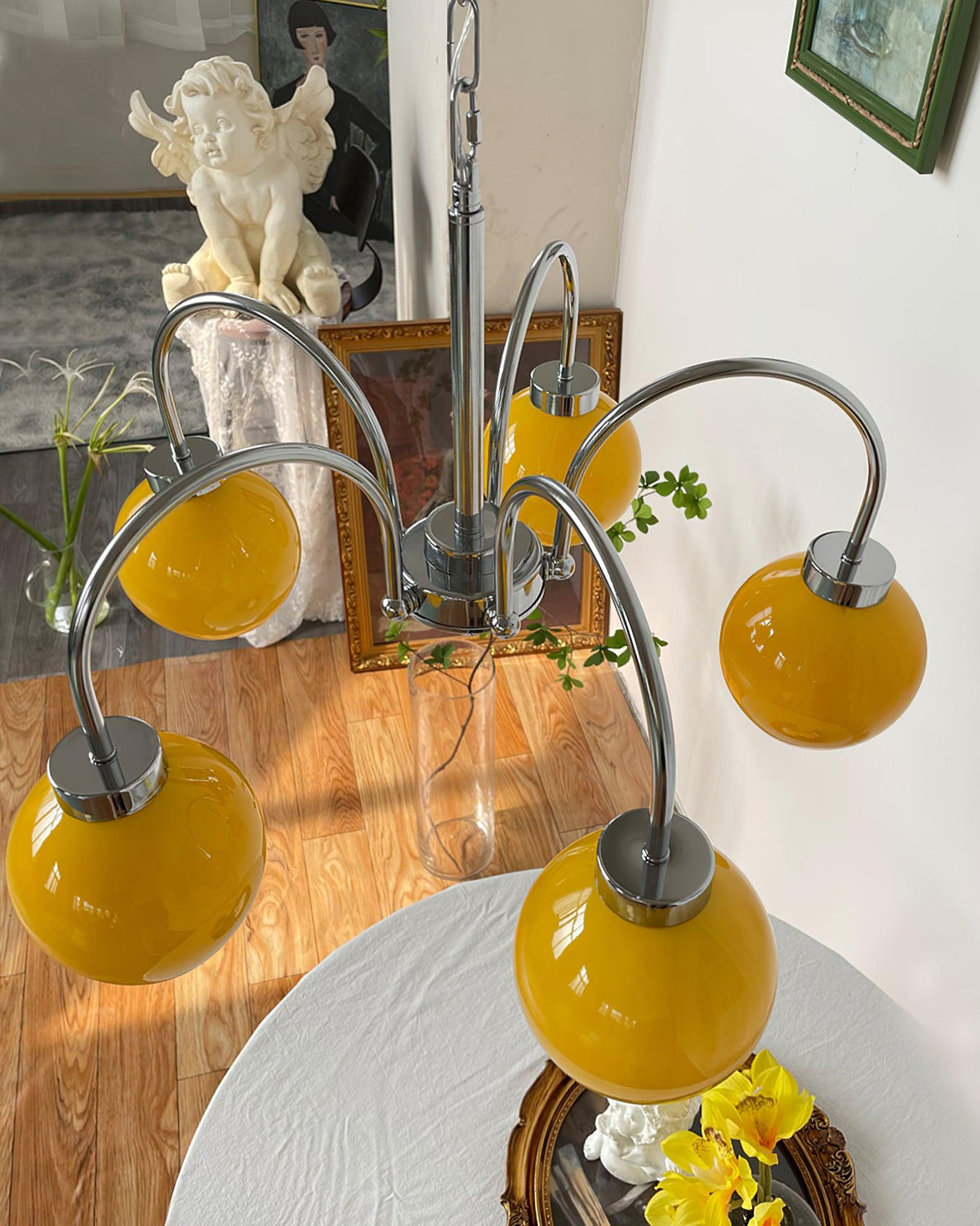 Liororian lámpara de araña con globos de vidrio amarillo