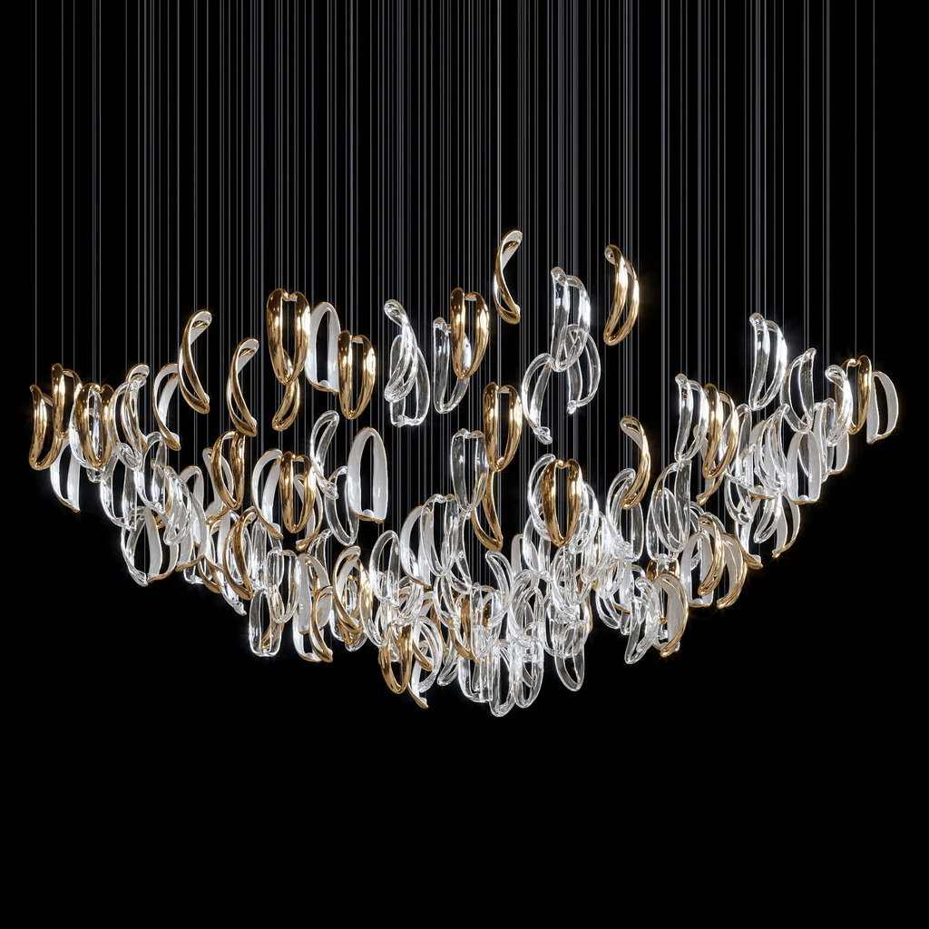 AquaFlux Grand Cascade efecto ondulado vidrio Art Customize lámpara de araña