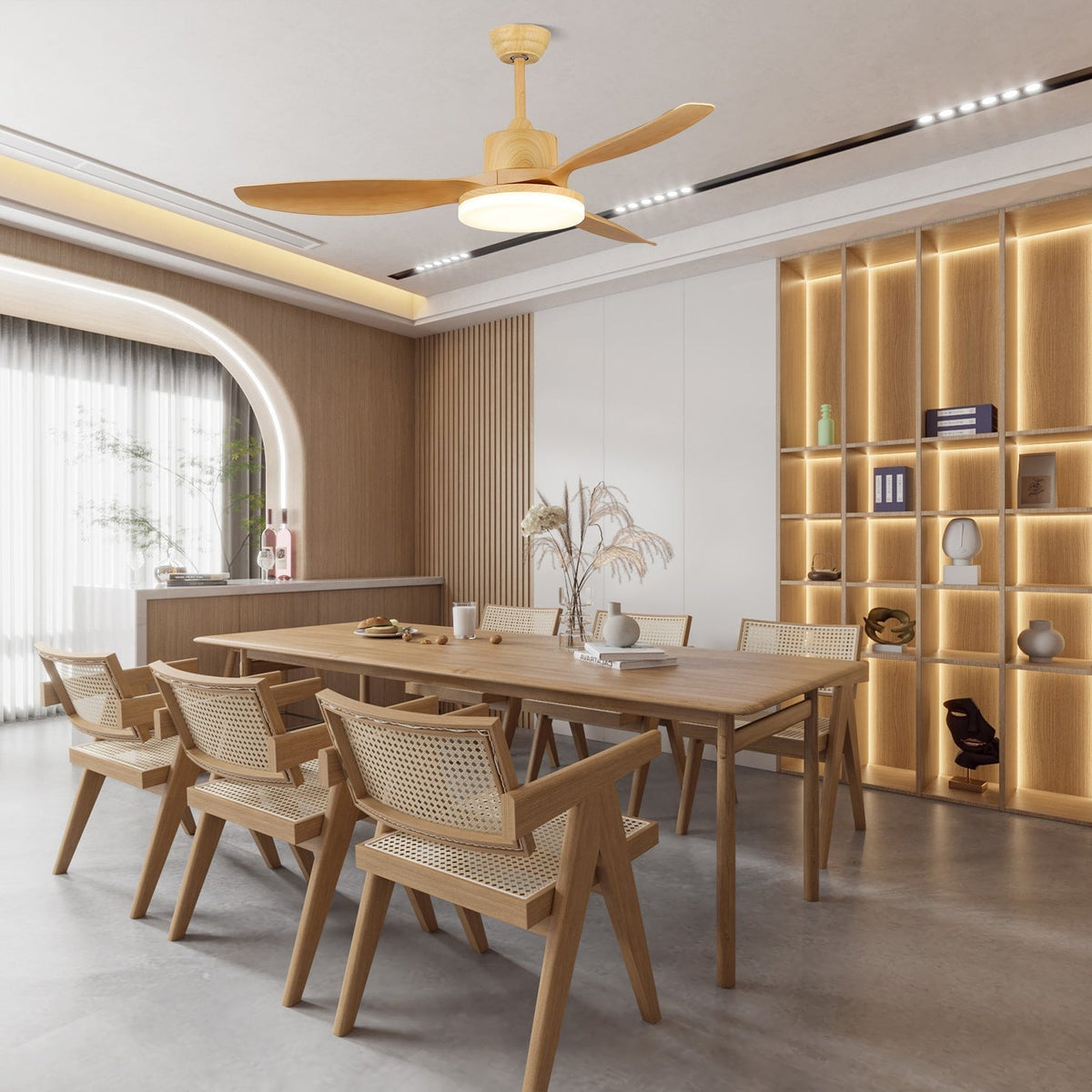 Arysen ventilador de techo con luz minimalista de madera