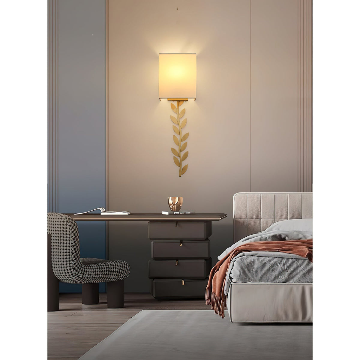 Plotuvyo aplique de pared moderno minimalista Grove de metal, latón y tela