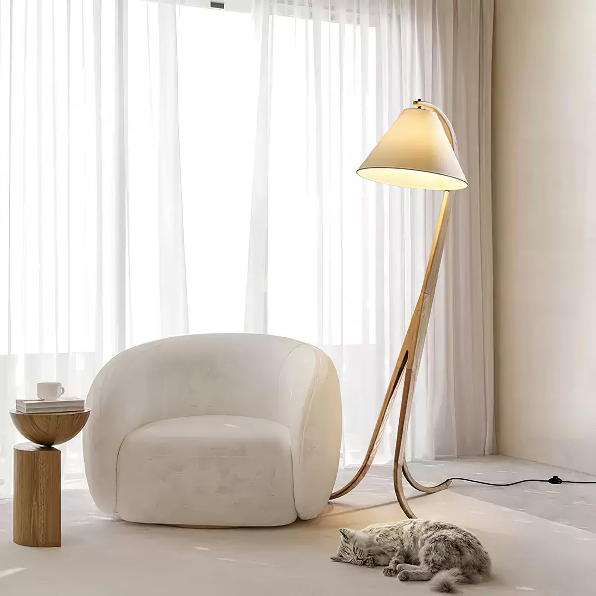 Udorila lámpara de pie curva de madera