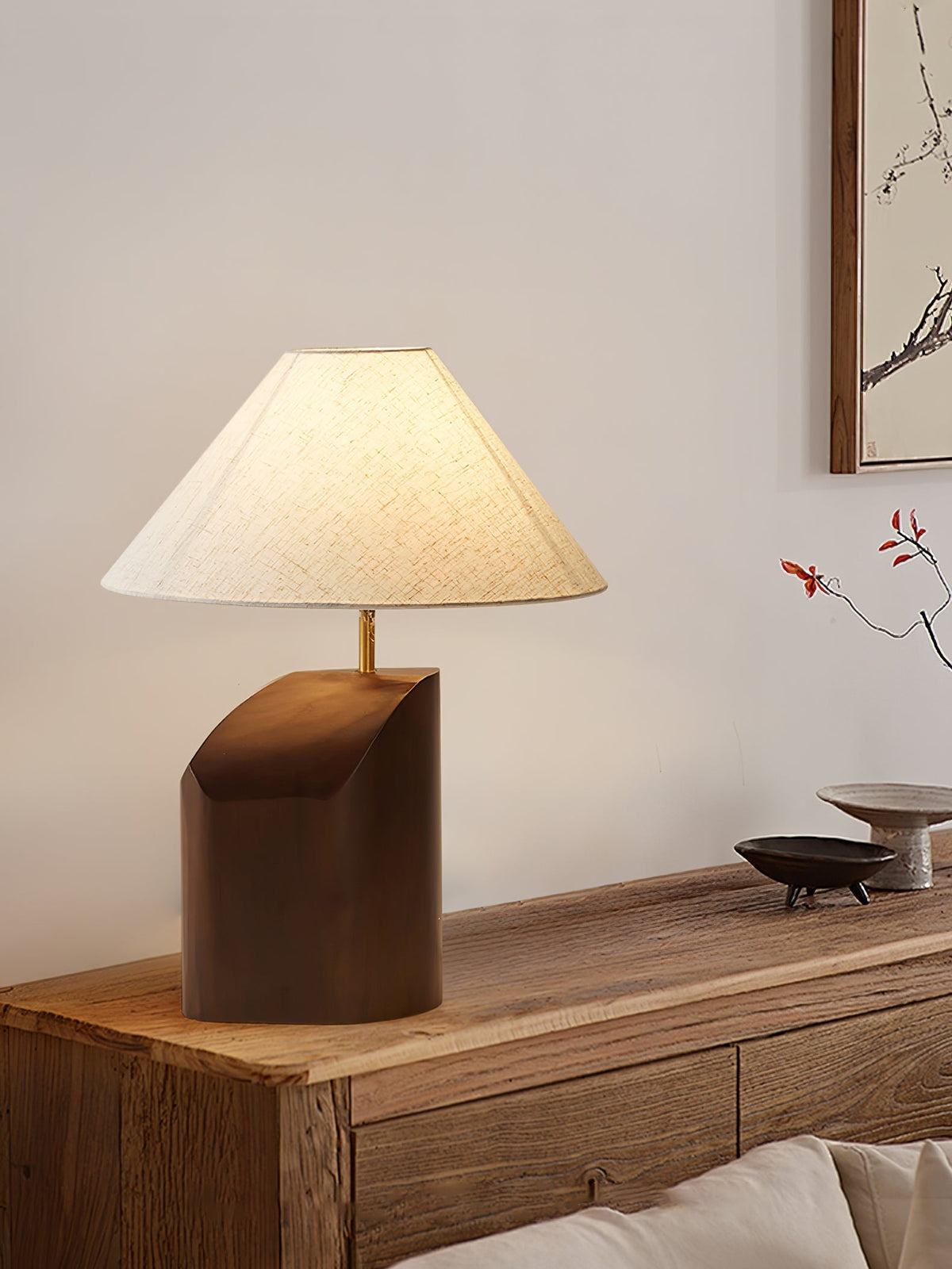Halene lámpara de mesa de madera y tejido