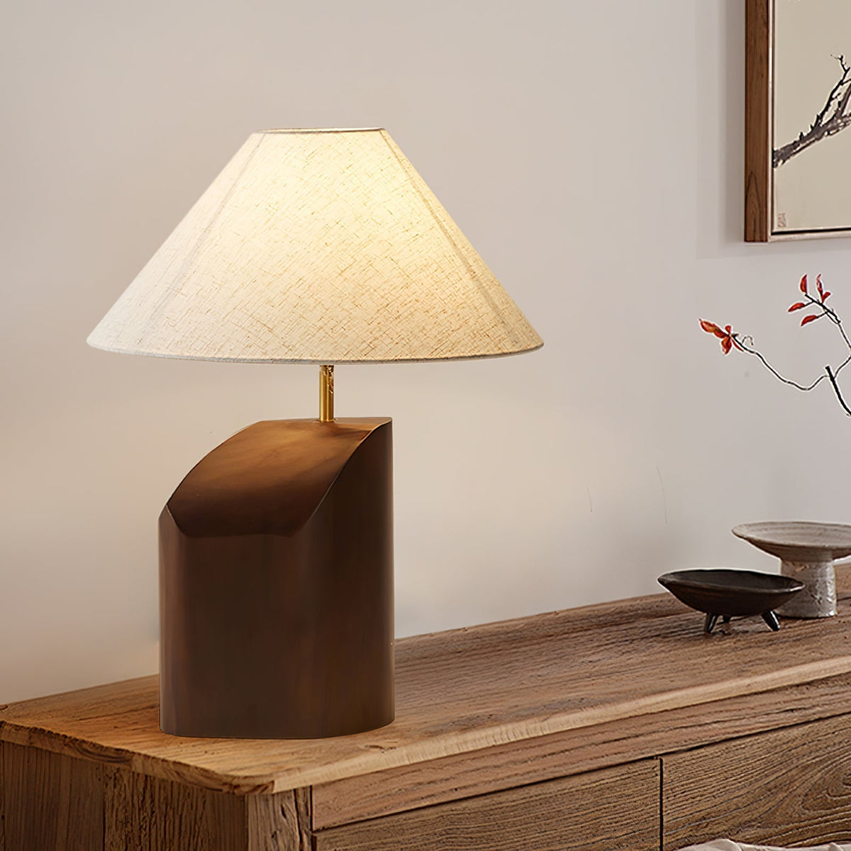 Halene lámpara de mesa de madera y tejido