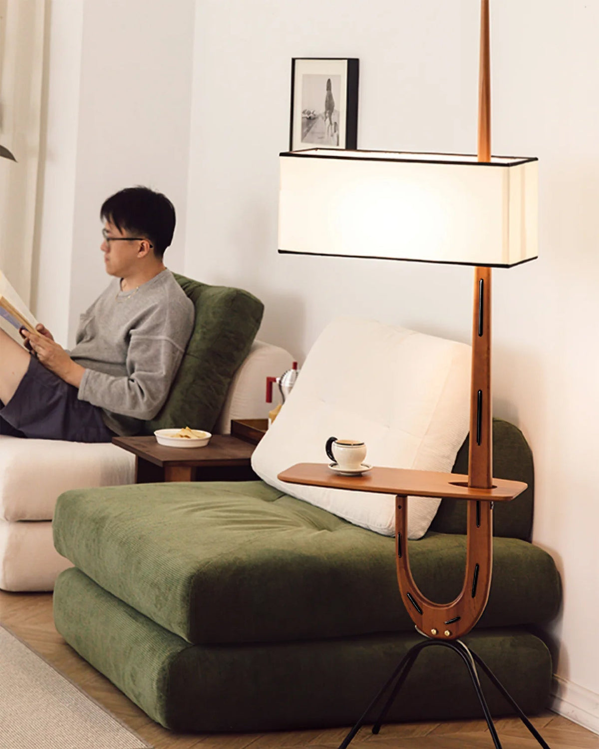 Vemara lámpara de pie de madera estilo mid-century