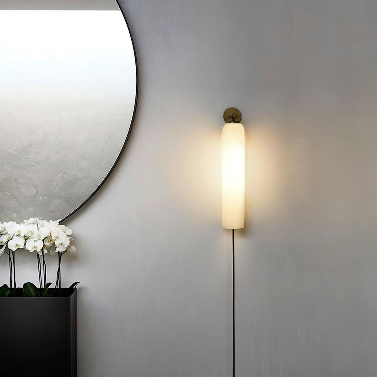 Aplique de pared con cilindro de vidrio y enchufe enchufable