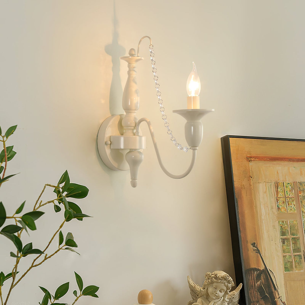Jarnbruvys aplique de pared tradicional de vela en metal con decoración de cristal
