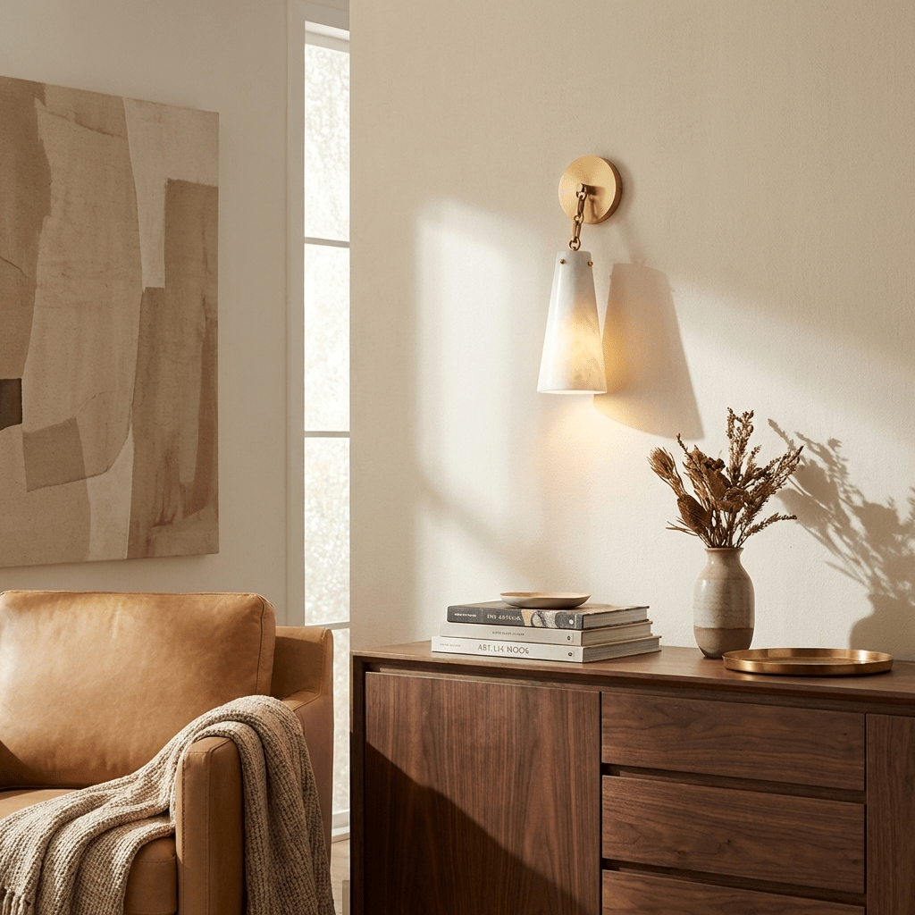 Alborelle aplique de pared con pantalla de alabastro cónico