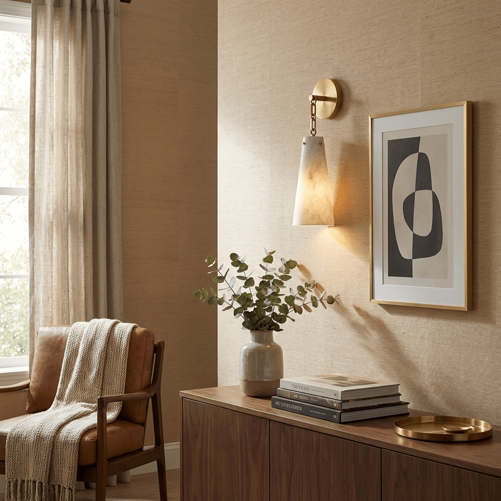 Alborelle aplique de pared con pantalla de alabastro cónico