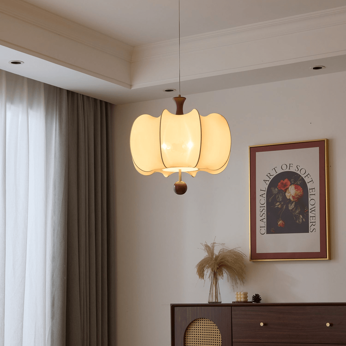 Elvelise lámpara colgante de tejido y madera